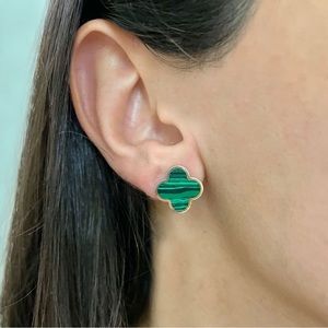 14k Italian Gold & Malachite Clover Stud Earrings